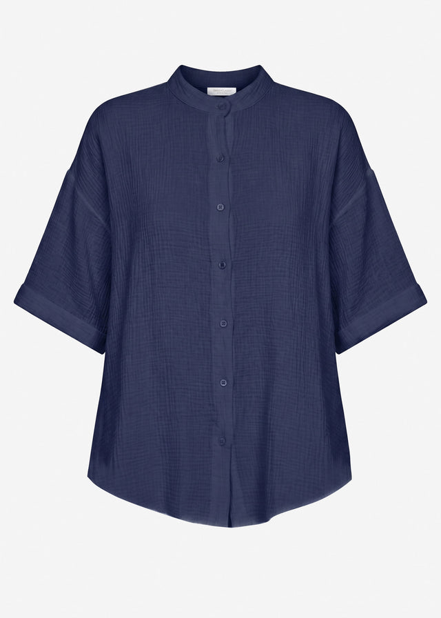 Musselin Bluse mit halblangen Ärmeln - dunkelblau