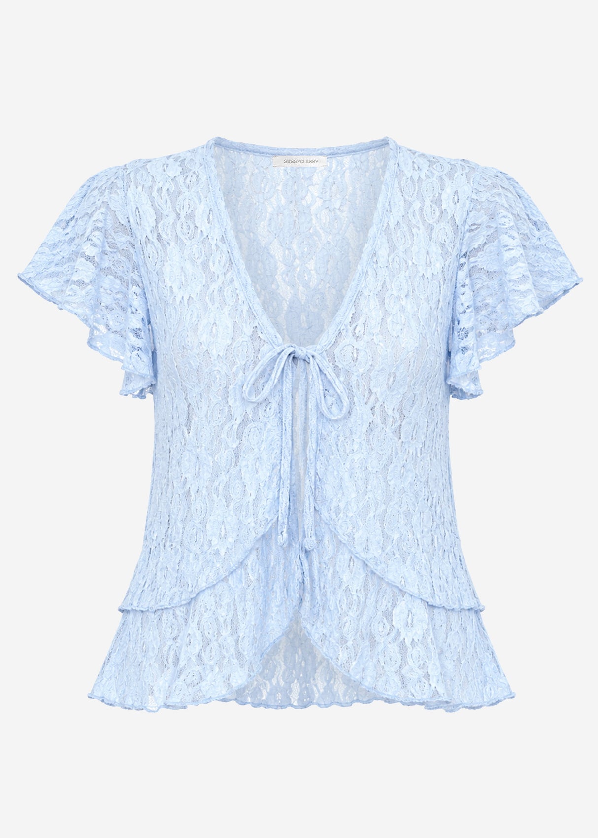 Spitzenbluse mit Flügelärmel - hellblau