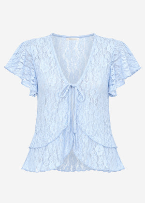 Spitzenbluse mit Flügelärmel - hellblau