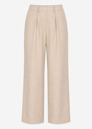 Weite Hose mit Bundfalten - beige