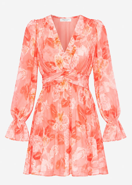 Langarm-Chiffonkleid mit Blumenprint - koralle von SASSYCLASSY