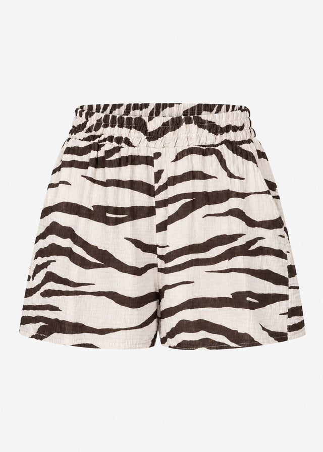 Musselin Shorts mit Zebra-Print - beige-braun