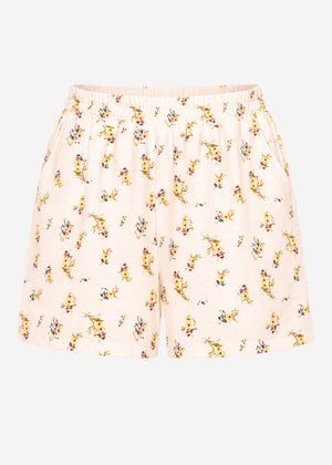 Shorts mit floralem Print - hellbeige