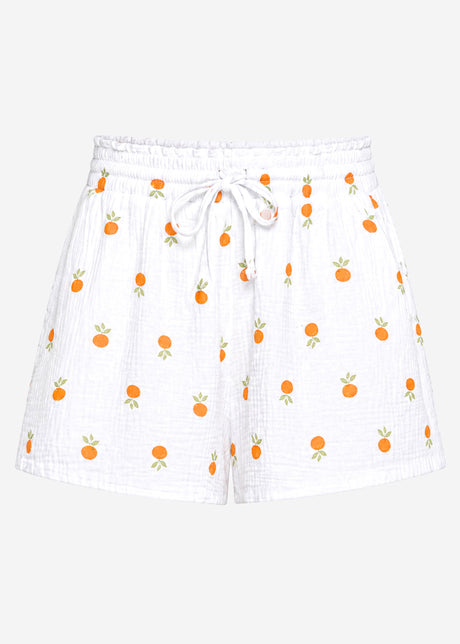 Weite Musselin Shorts mit Orangen-Print - weiß von SASSYCLASSY
