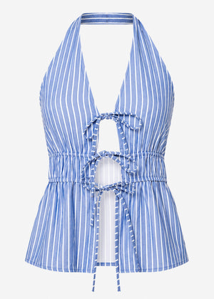Gestreiftes Neckholder-Top mit Bindebändern - blau