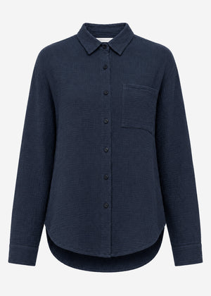 Musselin Hemdbluse - dunkelblau