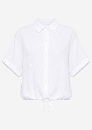 Musselinbluse mit Zugbandsaum - weiß