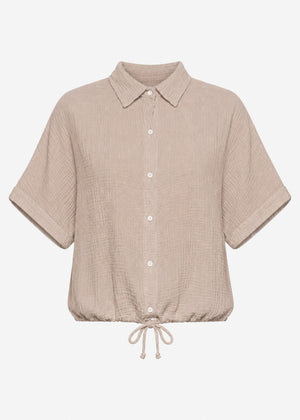 Musselinbluse mit Zugbandsaum - clay