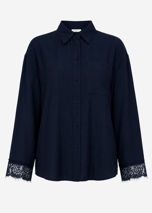 Oversize Bluse mit Spitzendetails - dunkelblau