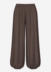 Ballonhose mit Spitzeneinsätzen - braun