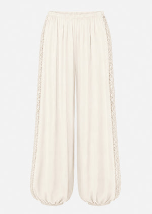 Ballonhose mit Spitzeneinsätzen - beige