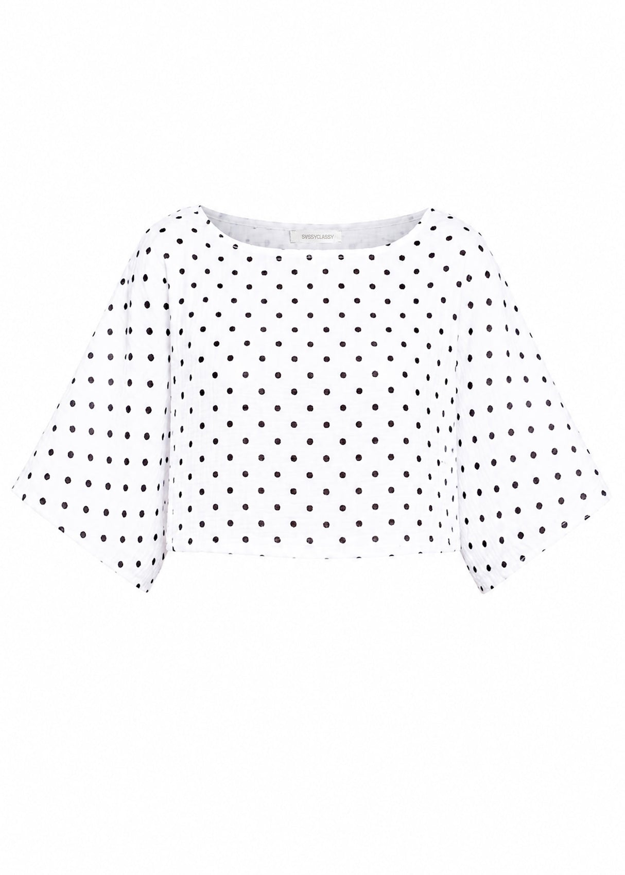 Gepunktetes Musselin Shirt mit Fledermausärmeln - weiß