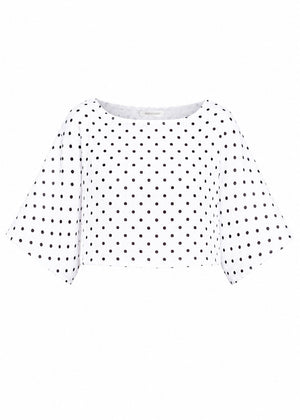 Gepunktetes Musselin Shirt mit Fledermausärmeln - weiß