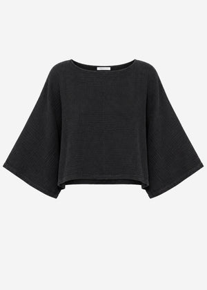Musselin Shirt mit Fledermausärmeln - schwarz
