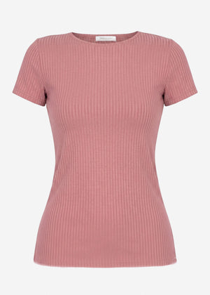 T-Shirt in geripptem Jersey - mauve