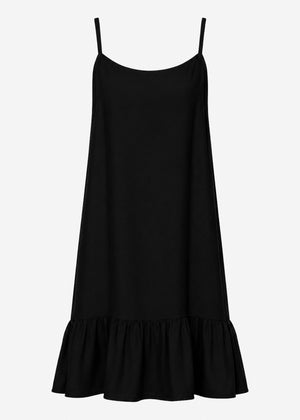 Trägerkleid mit Volant - schwarz