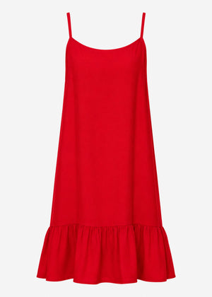 Trägerkleid mit Volant - rot