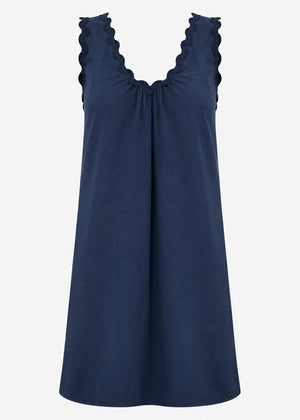 Sommerkleid mit dekorativer Zackenborte - dunkelblau