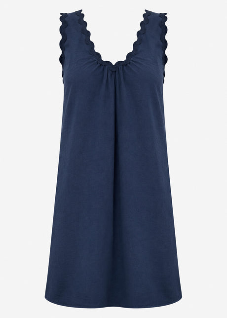 Sommerkleid mit dekorativer Zackenborte - dunkelblau