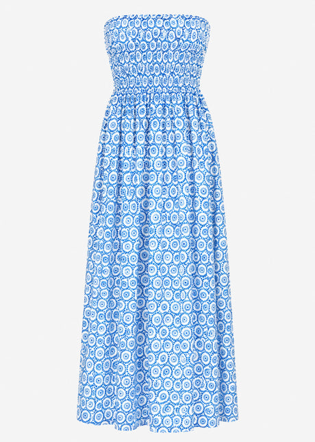 Gesmoktes Bandeau-Kleid mit floralem Mandala-Print - blau von SASSYCLASSY