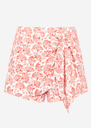 Skort mit Wickeldetail und Korallenmuster - rot-weiß