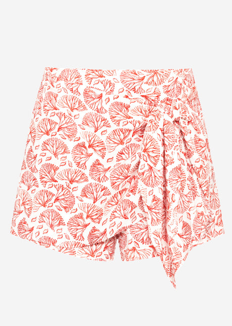 Skort mit Wickeldetail und Korallenmuster - rot-weiß