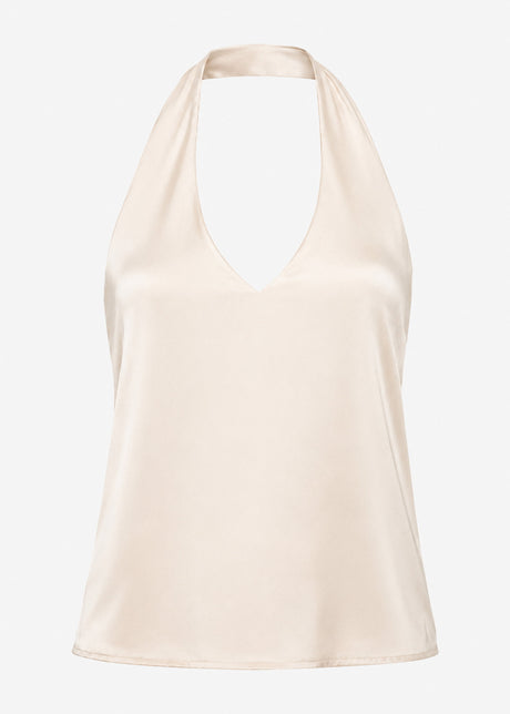 Satin Neckholder Top mit V-Ausschnitt - beige von SASSYCLASSY