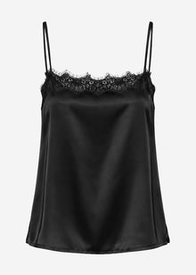 Satin Top mit Spitze - schwarz