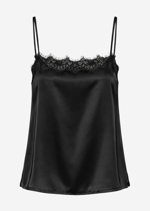 Satin Top mit Spitze - schwarz