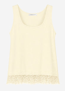 Sleeveless top with lace trim - butter yellow