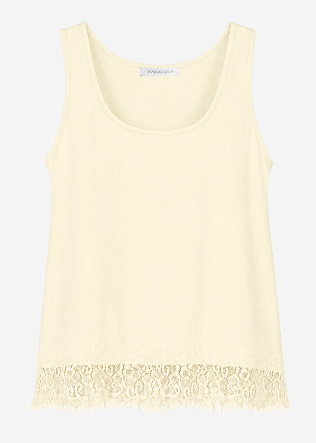 Sleeveless top with lace trim - butter yellow