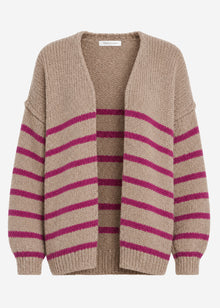 Gestreifter Cardigan mit Außennähten - beige-berry