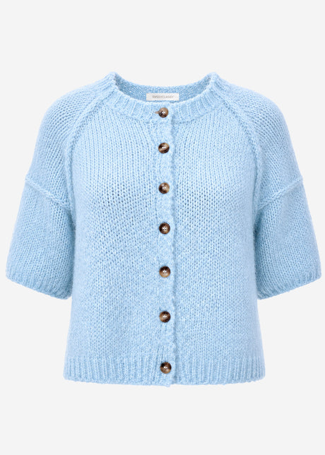 Kurzarm Cardigan mit Außennähten - hellblau