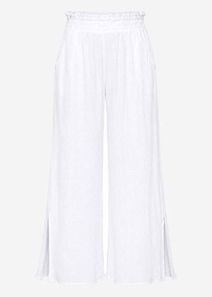 Musselin Hose mit weitem Bein und Schlitz - weiß