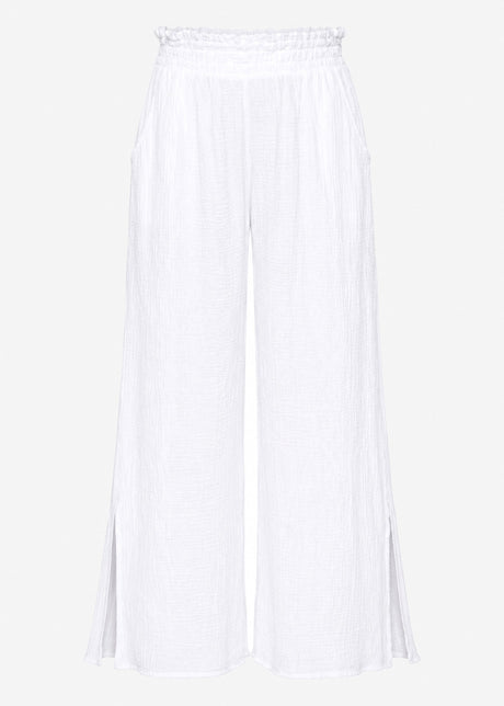 Musselin Hose mit weitem Bein und Schlitz - weiß