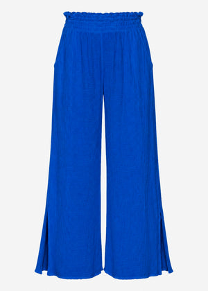Musselin Hose mit weitem Bein und Schlitz - royalblau