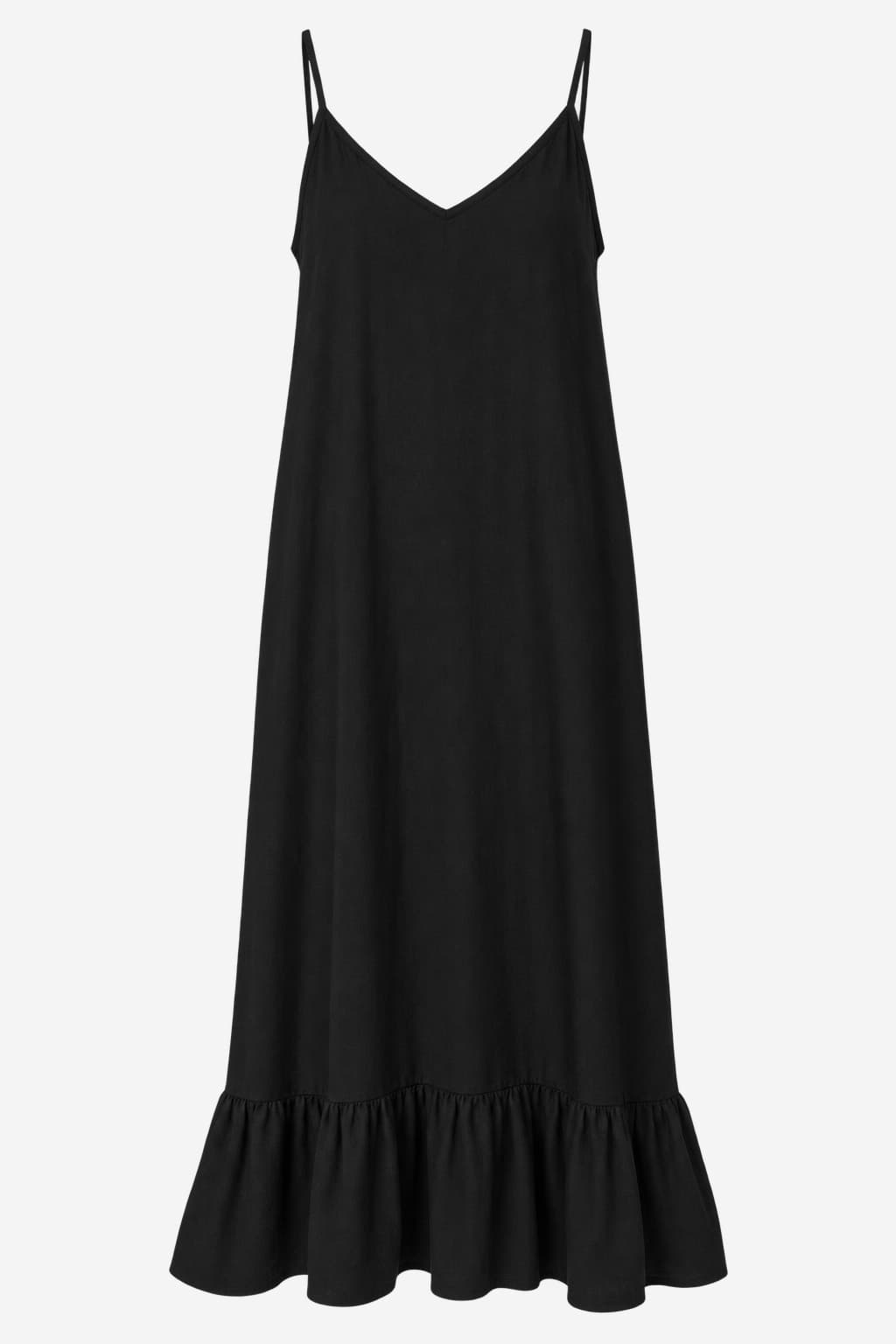Viskose Maxikleid mit Volant - schwarz