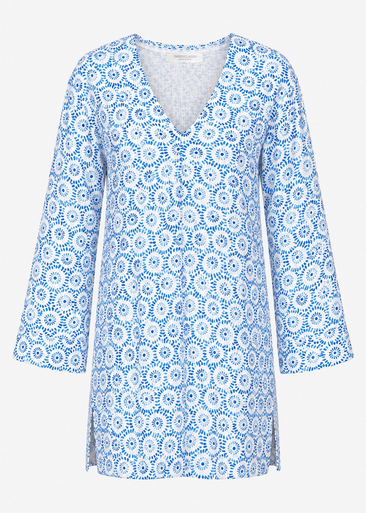 Kurzes Beachkleid mit floralem Mandala-Print - blau