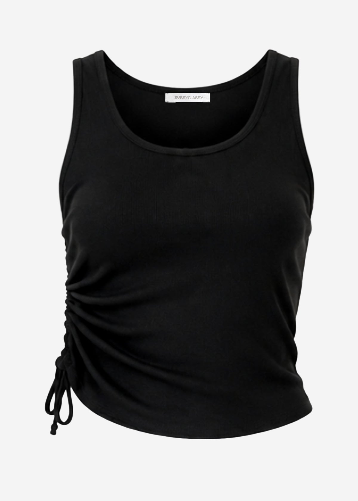 Ripp Tank Top mit Raffung - schwarz
