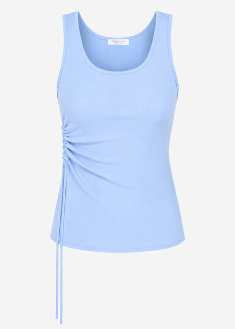 Ripp Tank Top mit Raffung - blau