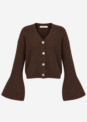 Cardigan with trumpet sleeves - brown