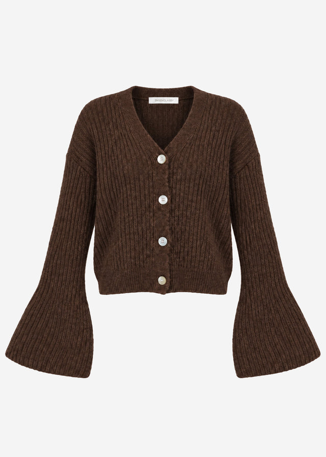 Cardigan with trumpet sleeves - brown