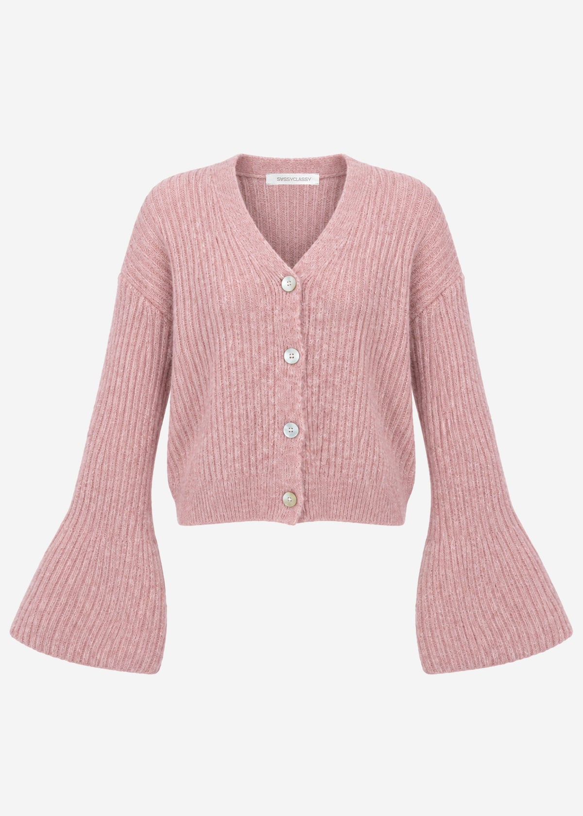 Strickjacke mit Trompetenärmeln - altrosa