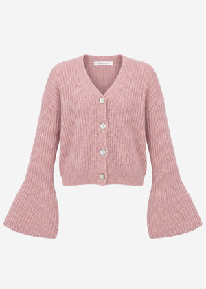 Strickjacke mit Trompetenärmeln - altrosa