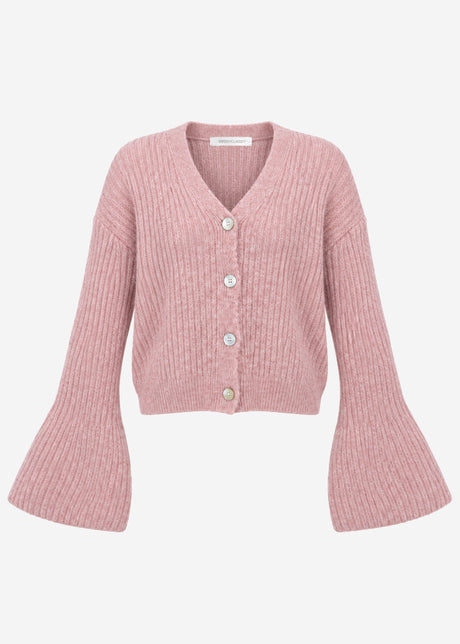 Strickjacke mit Trompetenärmeln - altrosa