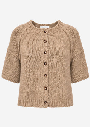 Short-sleeved cardigan with exposed seams - beige