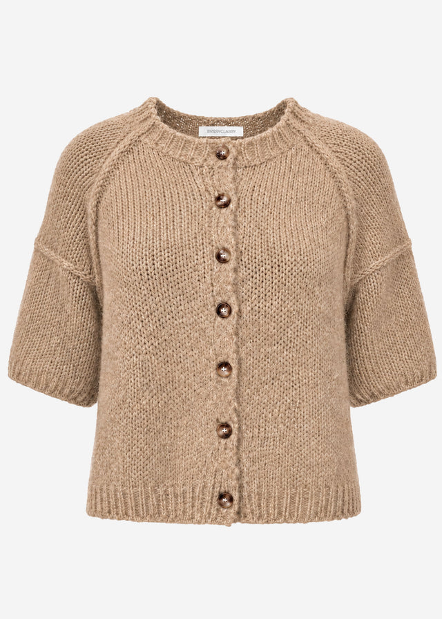 Kurzarm Cardigan mit Außennähten - beige