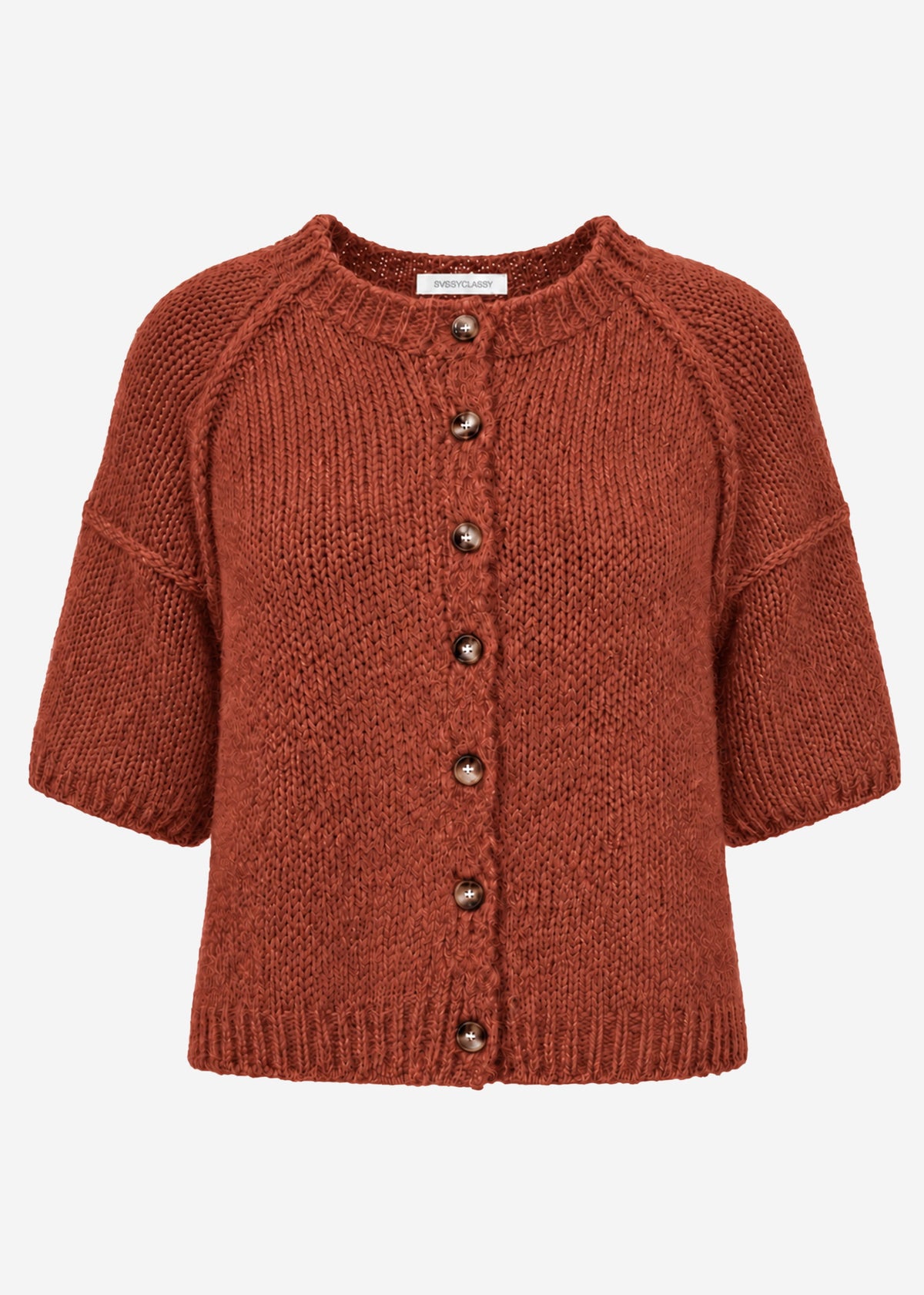 Kurzarm Cardigan mit Außennähten - rostrot