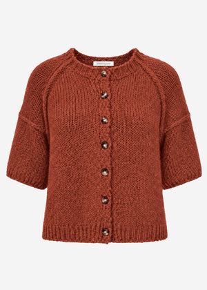 Kurzarm Cardigan mit Außennähten - rostrot
