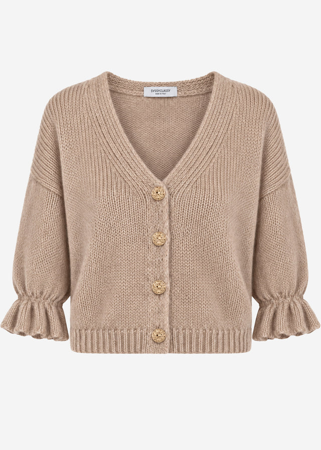 Cardigan with three-quarter sleeves - taupe